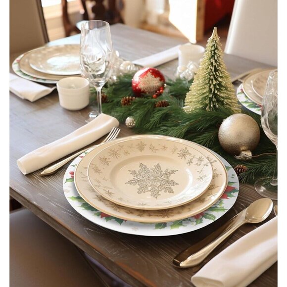 6 Pack round Charger Plates, 13in’ Red White Dinner Plate Christmas New Year - Picture 2 of 6